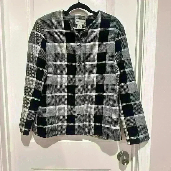 Alfred Dunner Women’s Size 14 Plaid Black Gray Career Blazer Jacket - Picture 1 of 3